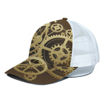 Steampunk Cogwheels Print White Mesh Trucker Cap
