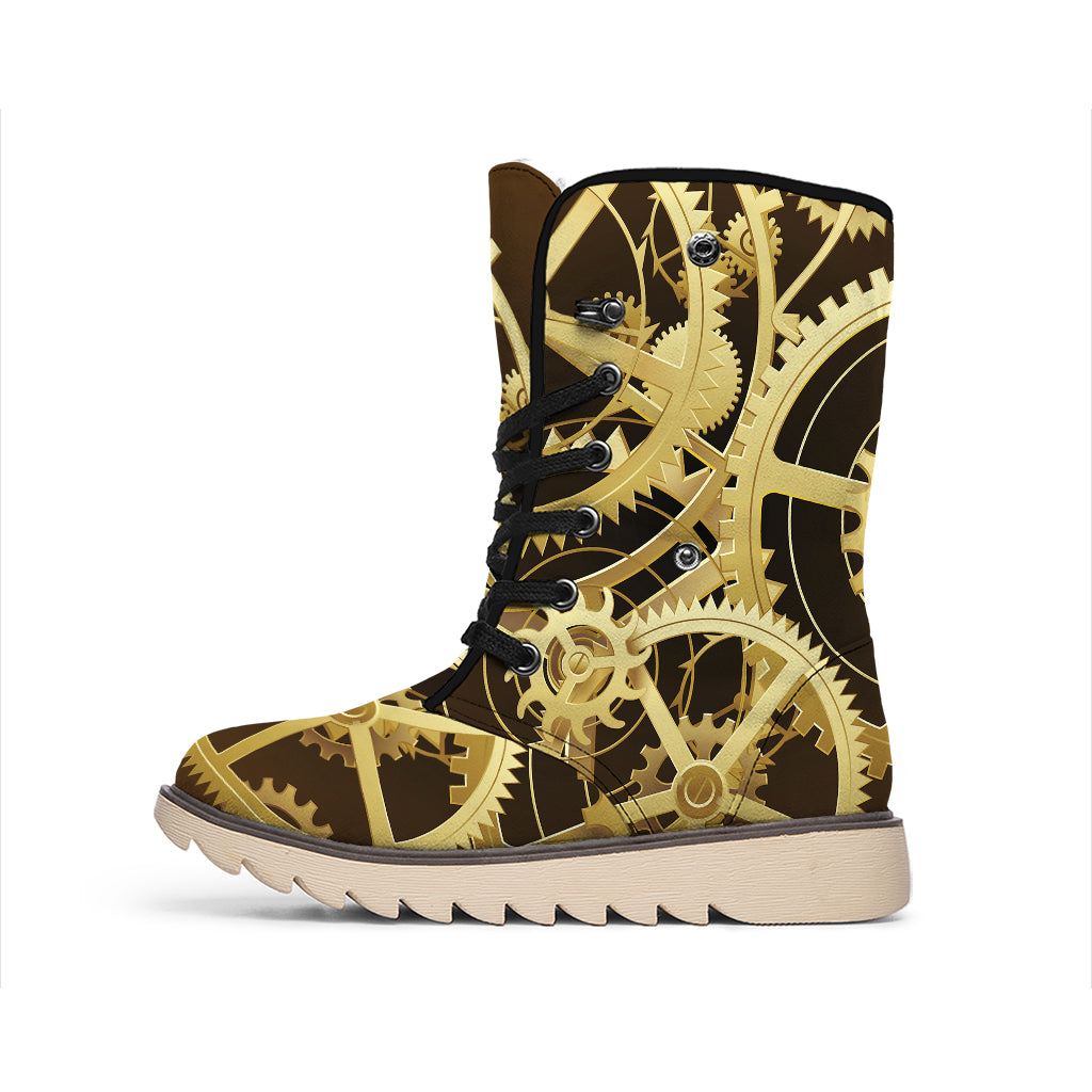 Steampunk Cogwheels Print Winter Boots
