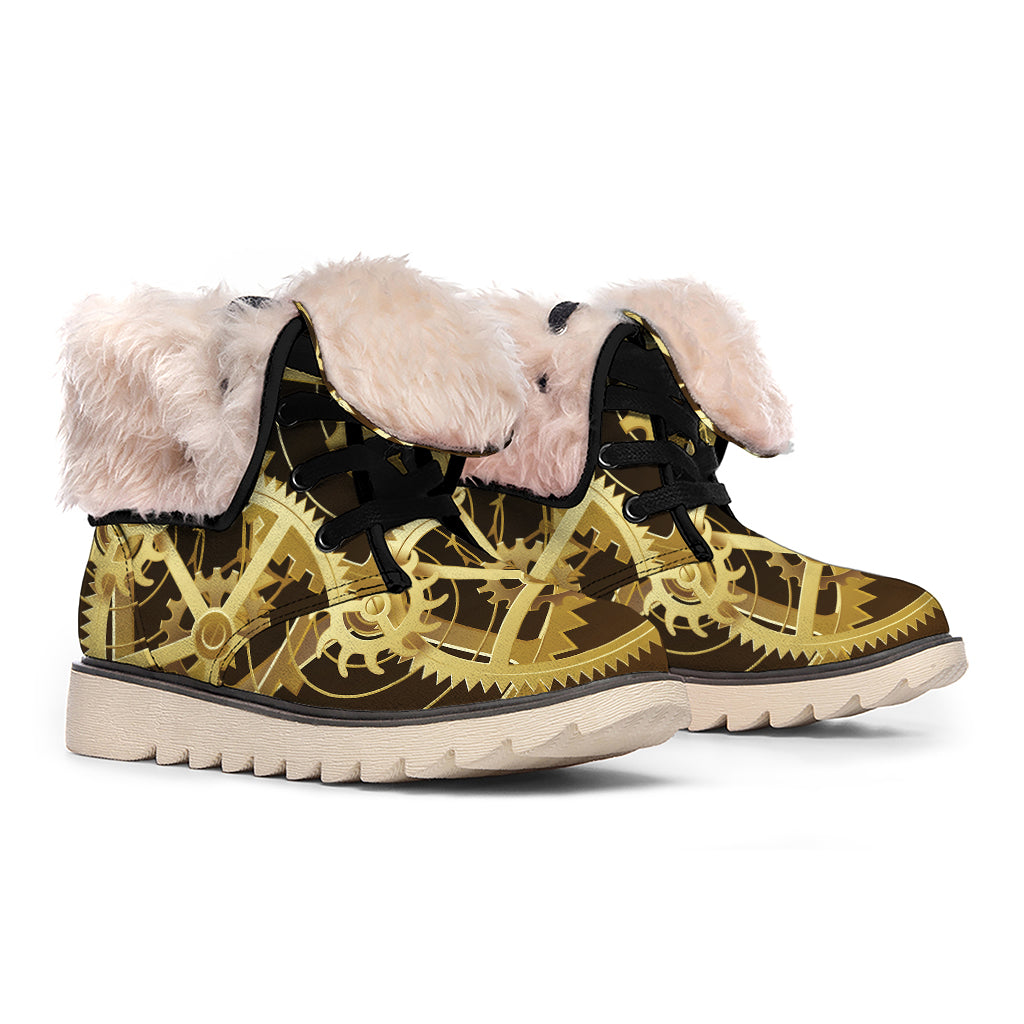 Steampunk Cogwheels Print Winter Boots