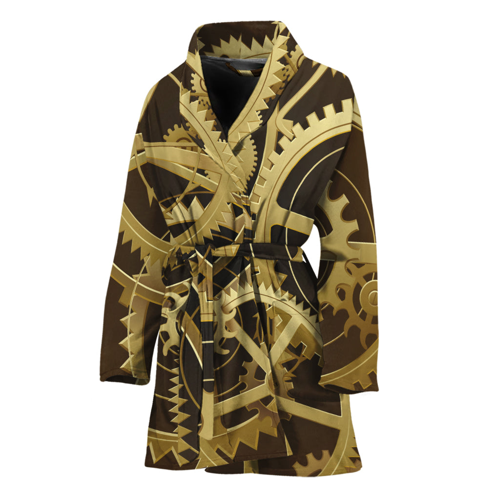 Steampunk Cogwheels Print Women's Bathrobe