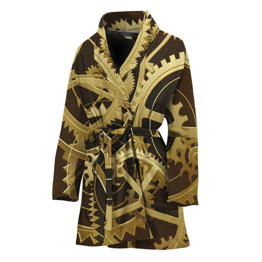 Steampunk Cogwheels Print Women's Bathrobe
