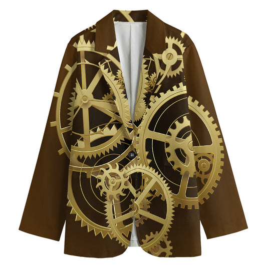 Steampunk Cogwheels Print Women's Blazer