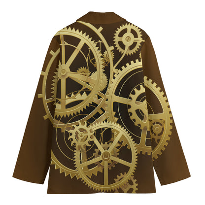 Steampunk Cogwheels Print Women's Blazer