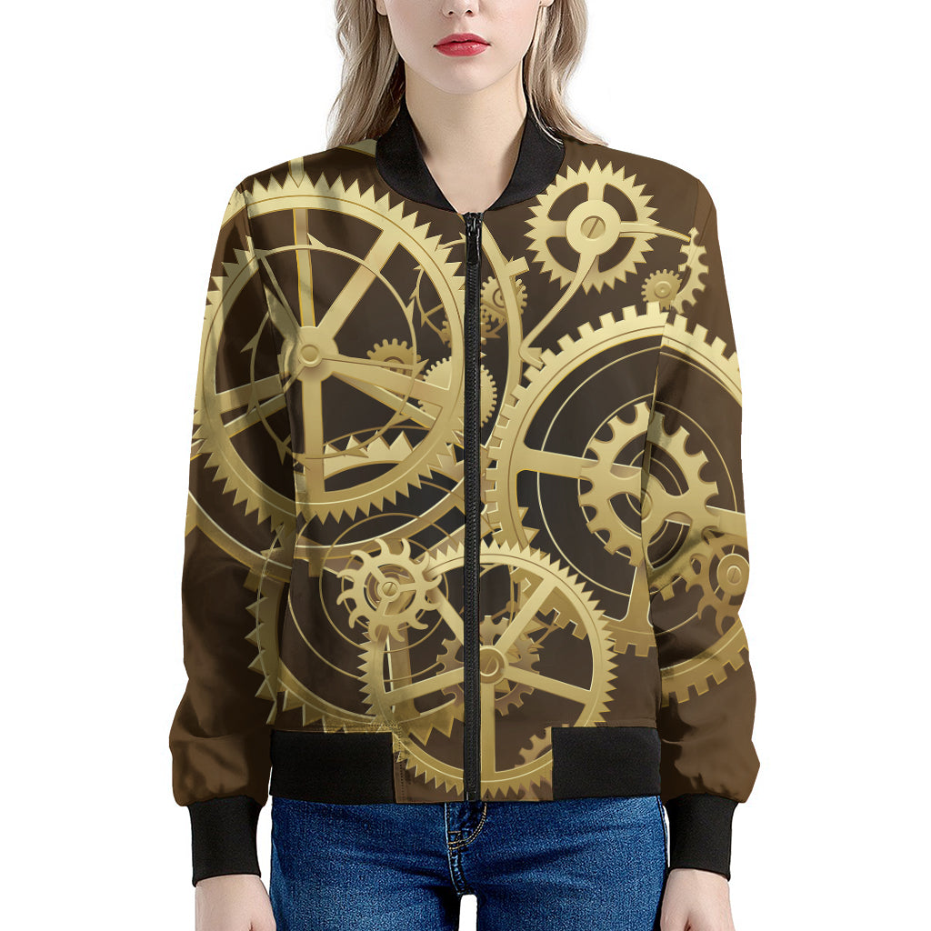 Steampunk Cogwheels Print Women's Bomber Jacket