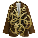 Steampunk Cogwheels Print Women's Cotton Blazer
