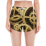 Steampunk Cogwheels Print Women's Split Running Shorts