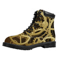 Steampunk Cogwheels Print Padded Collar Lace Up Boots