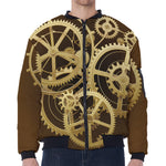 Steampunk Cogwheels Print Zip Sleeve Bomber Jacket