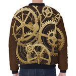 Steampunk Cogwheels Print Zip Sleeve Bomber Jacket