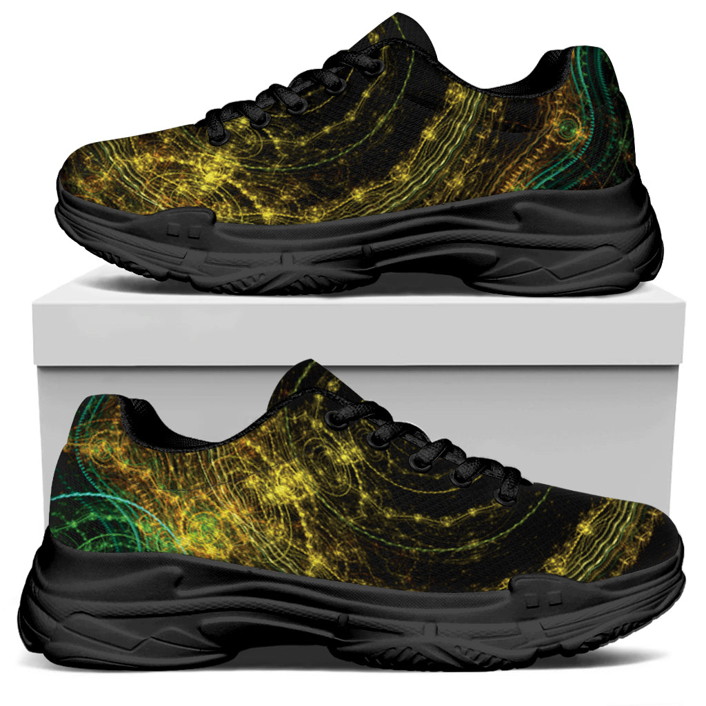 Steampunk Fractal Print Black Chunky Shoes