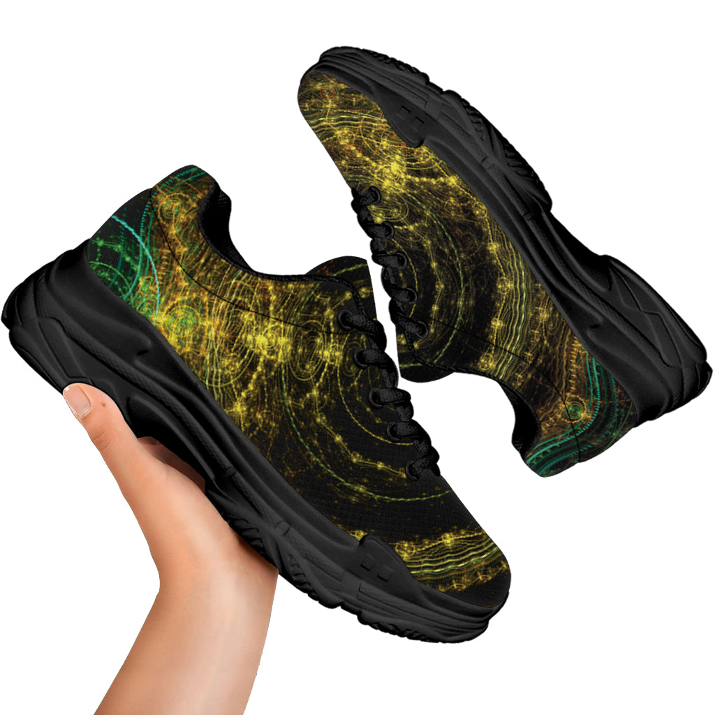 Steampunk Fractal Print Black Chunky Shoes