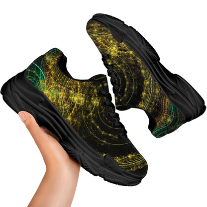 Steampunk Fractal Print Black Chunky Shoes