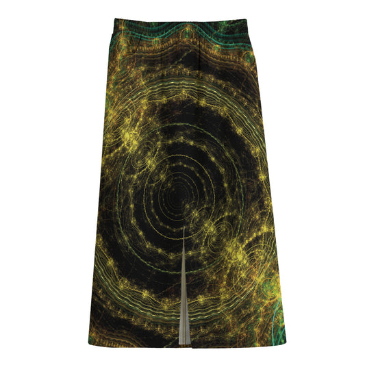 Steampunk Fractal Print Cotton Front Slit Maxi Skirt