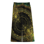 Steampunk Fractal Print Cotton Front Slit Maxi Skirt