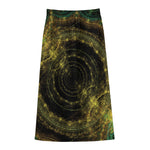 Steampunk Fractal Print Cotton Front Slit Maxi Skirt