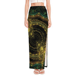 Steampunk Fractal Print High Slit Maxi Skirt