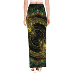 Steampunk Fractal Print High Slit Maxi Skirt
