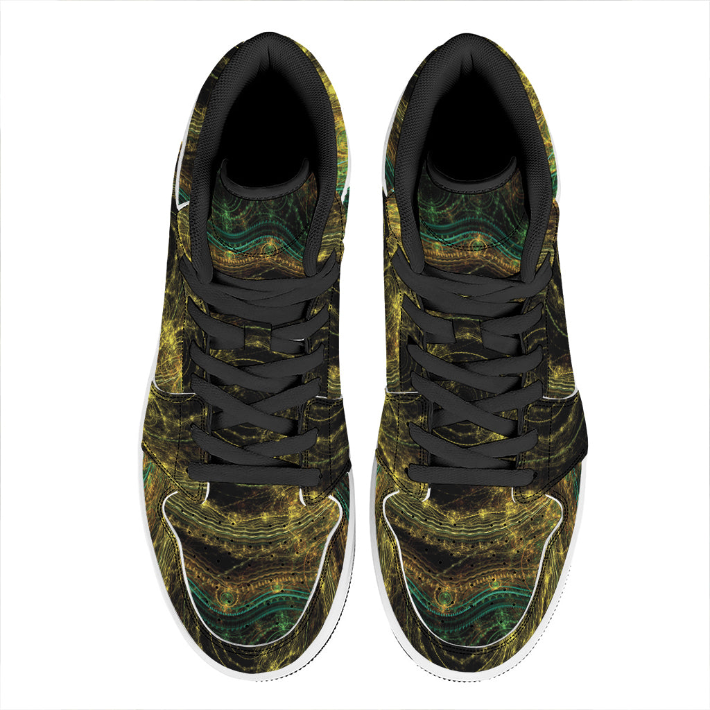 Steampunk Fractal Print High Top Leather Sneakers
