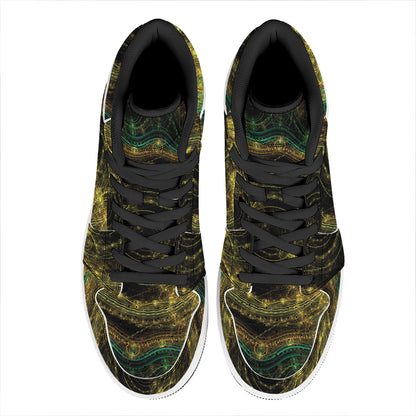 Steampunk Fractal Print High Top Leather Sneakers