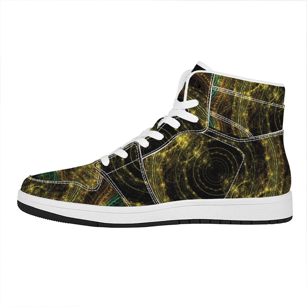 Steampunk Fractal Print High Top Leather Sneakers