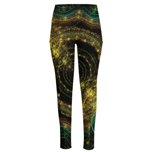 Steampunk Fractal Print High-Waisted Pocket Leggings