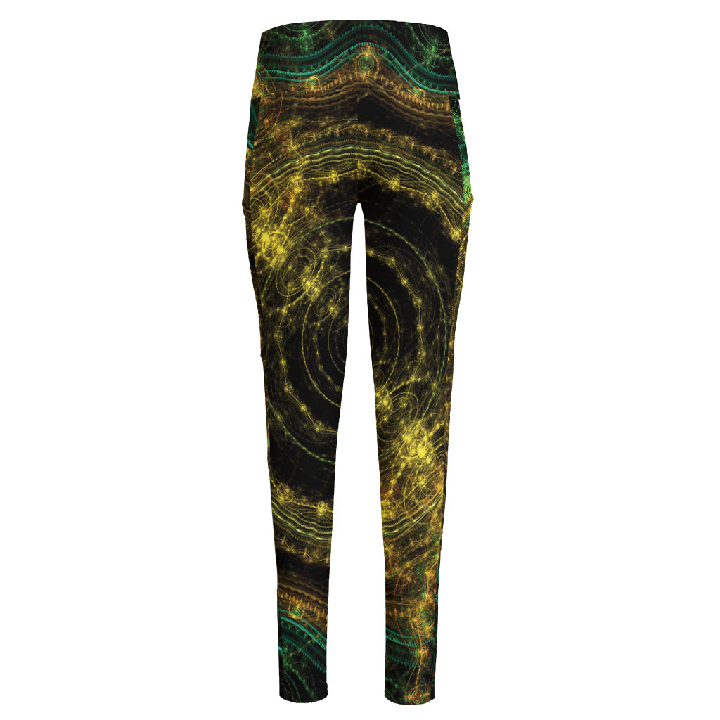 Steampunk Fractal Print High-Waisted Pocket Leggings