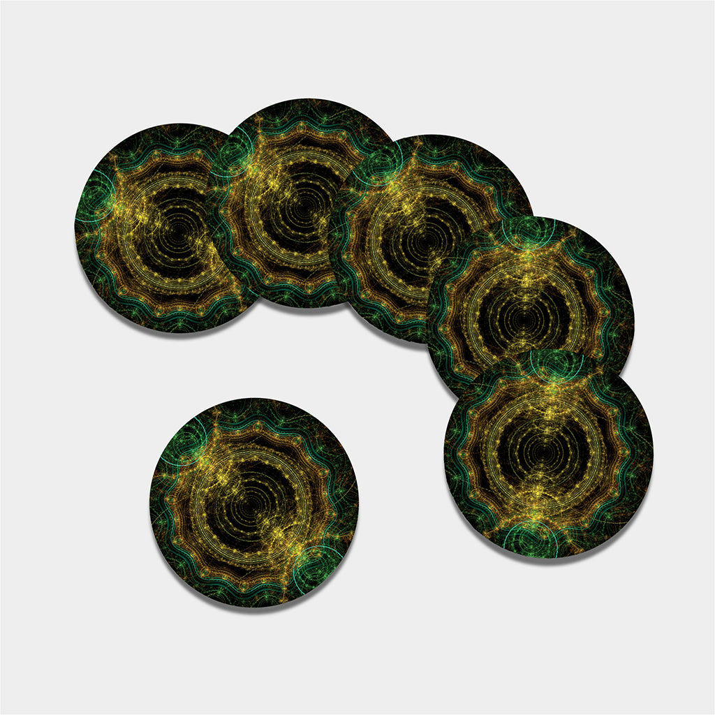 Steampunk Fractal Print Leather Coaster Set