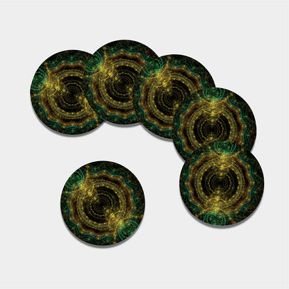 Steampunk Fractal Print Leather Coaster Set