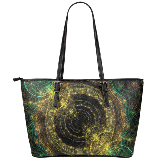 Steampunk Fractal Print Leather Tote Bag
