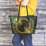 Steampunk Fractal Print Leather Tote Bag