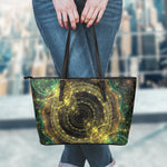 Steampunk Fractal Print Leather Tote Bag