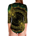 Steampunk Fractal Print Long Sleeve Swimsuit