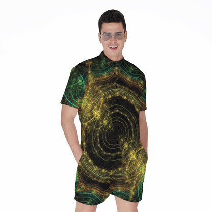 Steampunk Fractal Print Men's Rompers