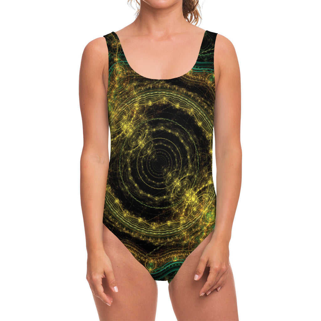 Steampunk Fractal Print One Piece Swimsuit