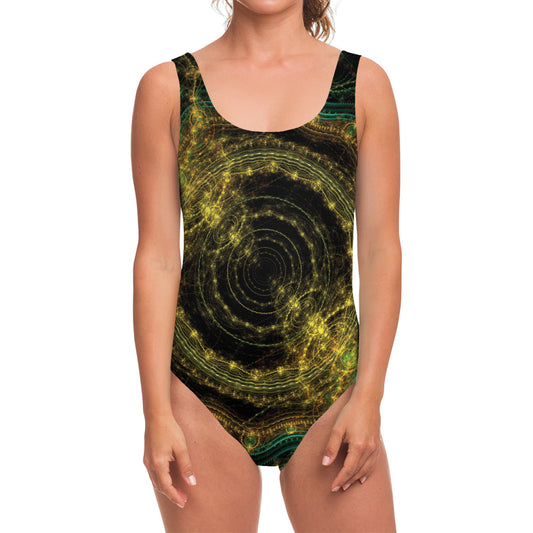 Steampunk Fractal Print One Piece Swimsuit