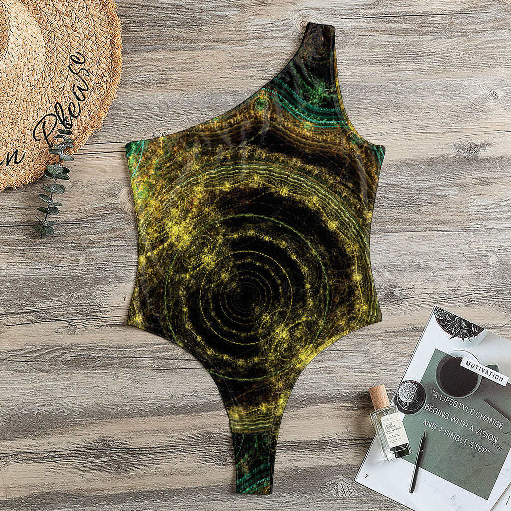 Steampunk Fractal Print One Shoulder Bodysuit