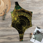 Steampunk Fractal Print One Shoulder Bodysuit