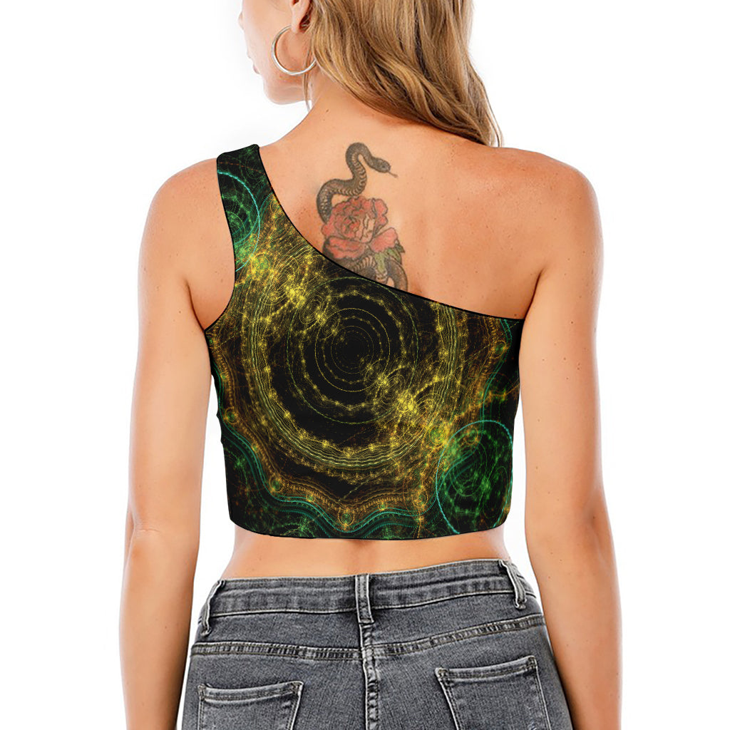 Steampunk Fractal Print One Shoulder Crop Top