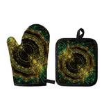 Steampunk Fractal Print Oven Mitt And Pot Holder Set
