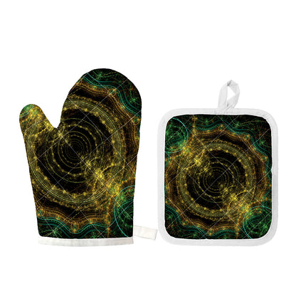 Steampunk Fractal Print Oven Mitt And Pot Holder Set