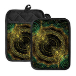 Steampunk Fractal Print Pot Holders With Pocket