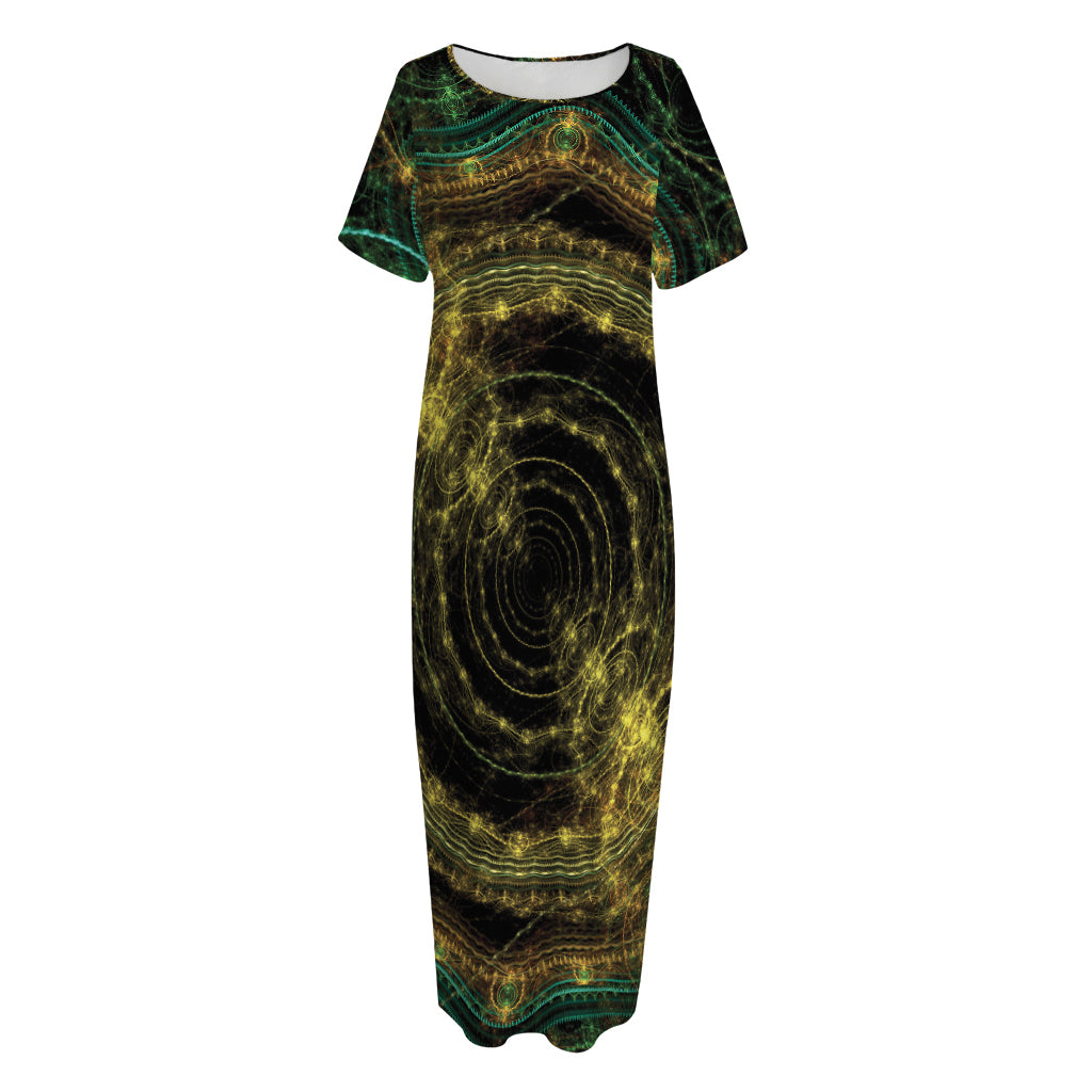 Steampunk Fractal Print Short Sleeve Long Nightdress