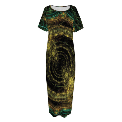 Steampunk Fractal Print Short Sleeve Long Nightdress