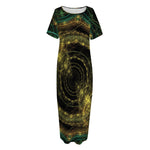 Steampunk Fractal Print Short Sleeve Long Nightdress