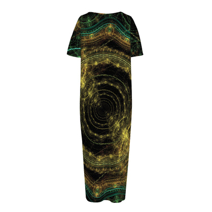 Steampunk Fractal Print Short Sleeve Long Nightdress