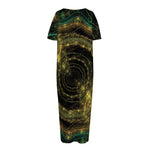 Steampunk Fractal Print Short Sleeve Long Nightdress