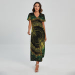 Steampunk Fractal Print Short Sleeve Maxi Dress