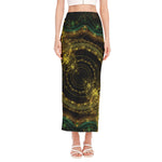 Steampunk Fractal Print Side Slit Maxi Skirt