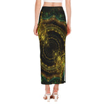 Steampunk Fractal Print Side Slit Maxi Skirt