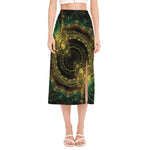 Steampunk Fractal Print Side Slit Midi Skirt
